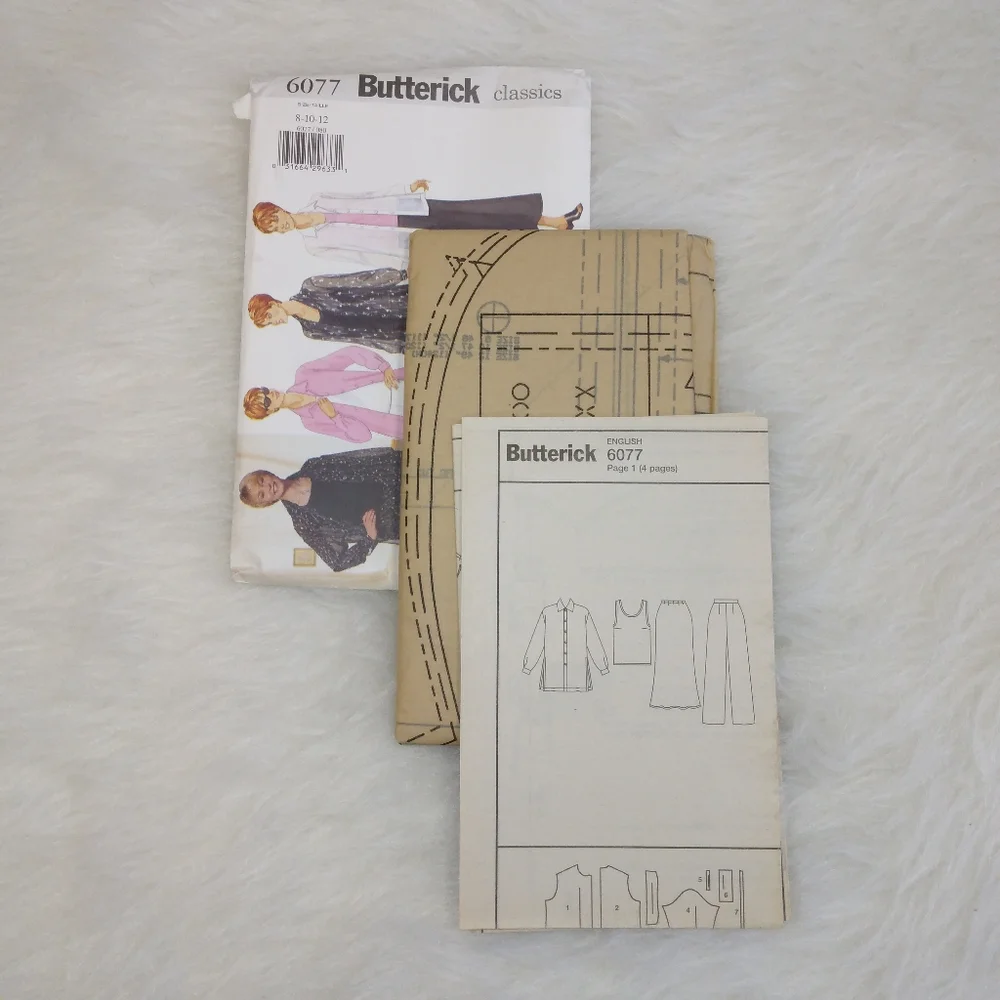 Butterick 6077 Classics, shirt tank top skirt & pants EASY Size 8-10-12